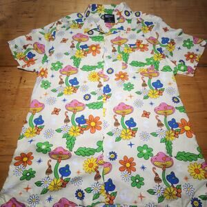 MASSIVE Men's Mushroom Shirt L Groovy Green Pink Blue Yellow Shrooms
